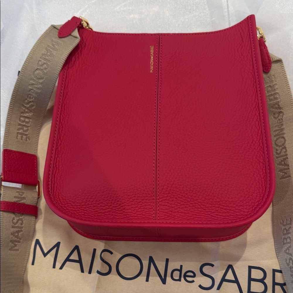 MAISON de SABRÉ Fuschia Leather Crossbody Bag with Branded Strap